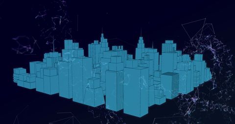 Futuristic 3D Cityscape Blueprint with Network Connections