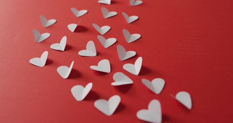 Scattered White Paper Hearts on Red Background for Valentines - Download Free Stock Images Pikwizard.com