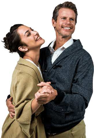 Cheerful Romantic Couple Dancing in Casual Attire on Transparent Background