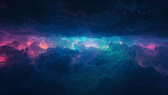 Ethereal Nebula Clouds with Glowing Gas Filaments in Space