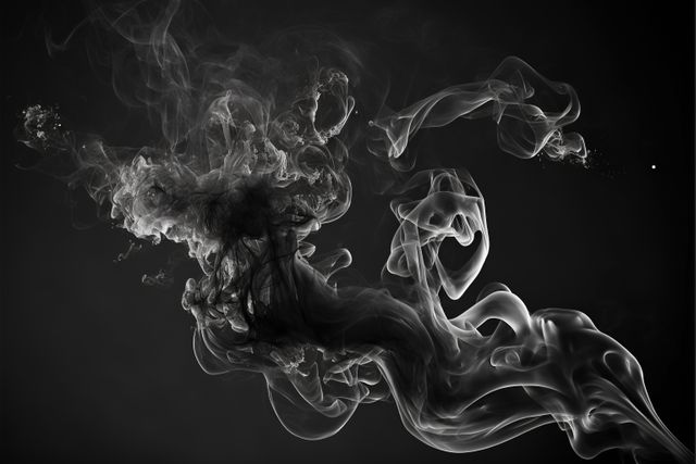 Amazing depiction of abstract smoke swirling and intertwining in a black and white theme. Use for art projects, background design, creative visual projects, atmospheric artwork, or adding a mysterious and intricate touch to visual content.