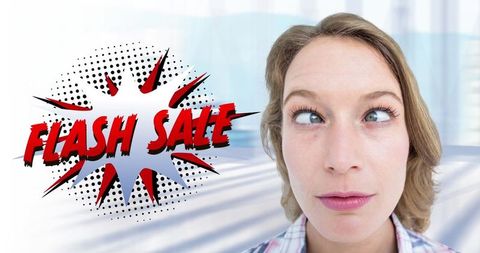 Flash sale announcement with excited woman