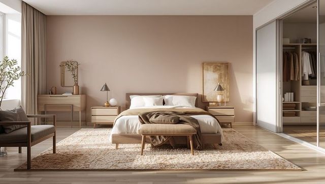Modern Minimalist Bedroom with Wood Elements and Neutral Tones
