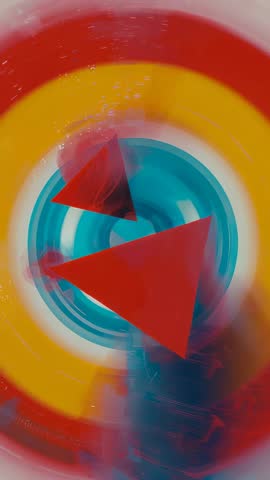 Vertical startup animation with spinning red triangular prisms and pulsing neon rings