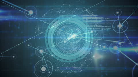 Futuristic Digital Interface with Network Animation and Data Connections