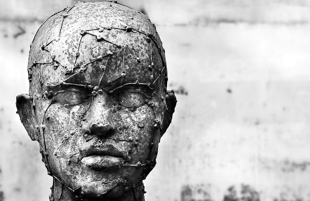 Abstract Metal Sculpture of Human Head in Monochrome - Download Free Stock Images Pikwizard.com