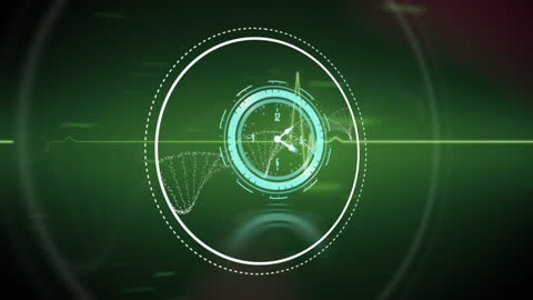 Neon Clock Overlay with Heart Rate and DNA Structure