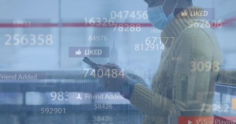 African american woman engaged in digital connectivity amid urban backdrop