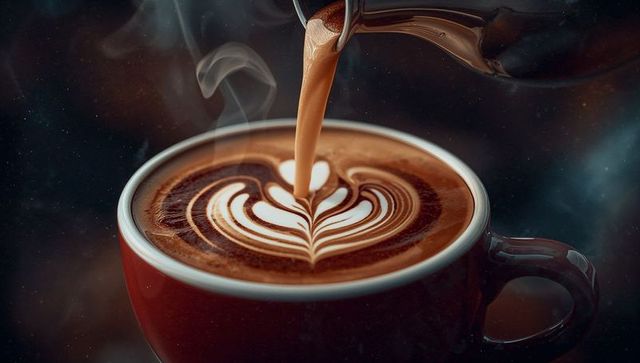 Barista Perfecting Latte Art in Steaming Coffee Cup