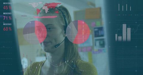 Businesswoman Analyzing Data Visualizations at Modern Workplace