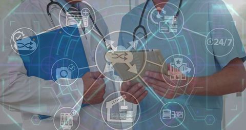 Medicine network concept with diverse doctors collaborating