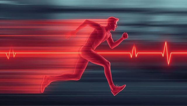 Futuristic runner silhouette with ecg waveform in motion