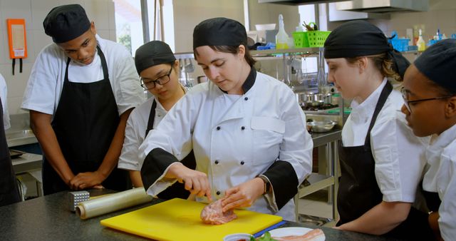 Chef Instructing Diverse Culinary Students in Professional Kitchen - Download Free Stock Images Pikwizard.com