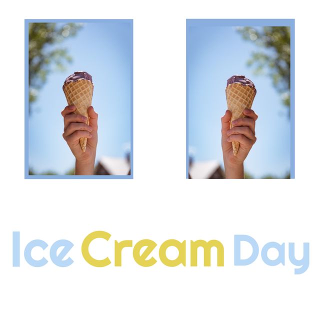 Ice Cream Day Celebration with Hands Holding Waffle Cones Outdoors - Download Free Stock Templates Pikwizard.com