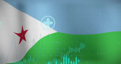 Djibouti Flag with Data and Financial Graph Overlay