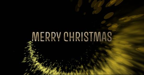 Christmas Greeting with Golden Light Trails on Black Background