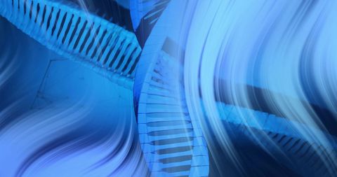 Abstract Blue DNA Strand Flowing with Light and Motion