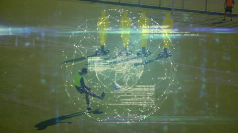 Soccer Player Kicking Ball Towards Goal in Futuristic Digital Animation