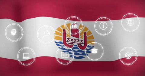 Polynesian Flag with Education and Technology Digital Icons