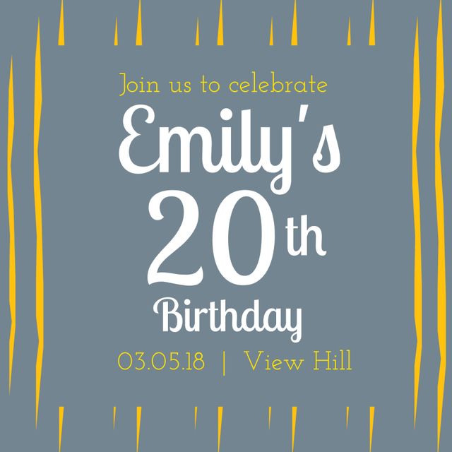 Elegant Blue and Yellow Birthday Invitation Template - Download Free Stock Templates Pikwizard.com