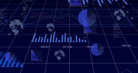 Futuristic Holographic Data Dashboard Panning Shot Showing Live Analytics on Grid and Pies