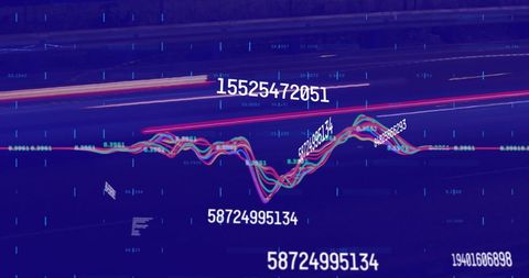 Abstract digital data with flowing analytics charts