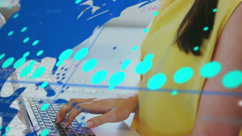 Woman on Laptop with Data Processing Overlay