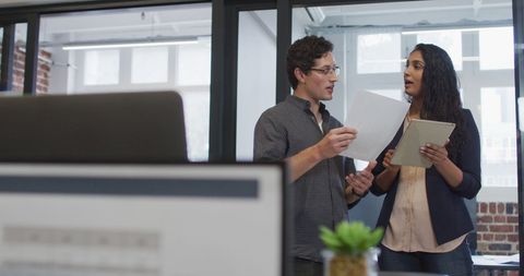 Female and Male Colleagues Collaborating in Modern Office - Download Free Stock Images Pikwizard.com