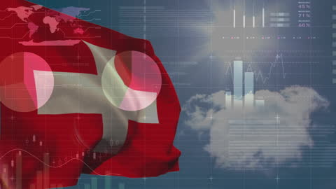 Swiss Flag with Infographic Overlay Abstract Concept