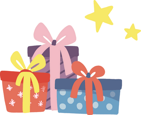 Transparent vector gift boxes with festive stars illustration