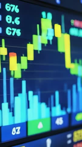Vertical trading app displaying real-time candlestick chart and market analytics on mobile