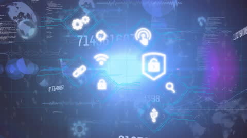 Futuristic Technology Icons with Digital HUD Interface