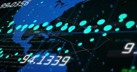 Futuristic World Data Map with Digital Analytics Interface