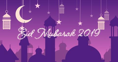 Eid Mubarak 2019 Celebratory Silhouette Greeting with Lanterns and Stars - Download Free Stock Images Pikwizard.com