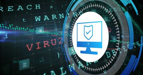 Cybersecurity Shield over Computer in Digital Interface - Download Free Stock Images Pikwizard.com