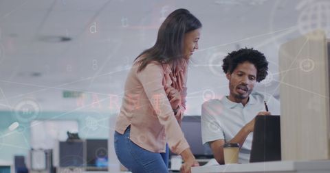 Coworkers Strategizing with Digital Financial Data Overlay