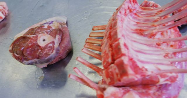 Fresh Beef and Lamb Cuts on Butcher Table - Download Free Stock Images Pikwizard.com