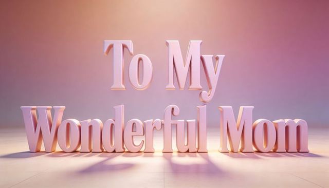 Pink pastel 3d typography saying to my wonderful mom glossy mother's day greeting minimal