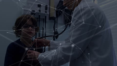 Child Receiving Medical Checkup with Digital Network Overlay