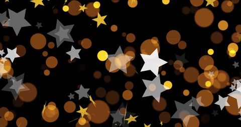 Glowing Golden Stars and Light Spots on Black Background