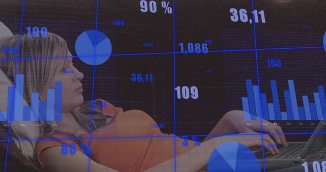 Woman Working on Laptop with Data Charts Overlaid - Download Free Stock Images Pikwizard.com