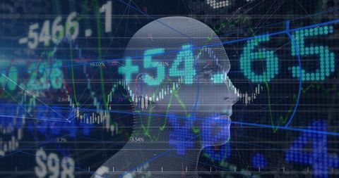 Futuristic digital head with data visualization overlay