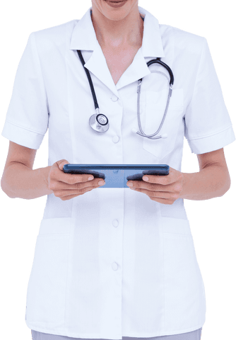 Midsection of Female Doctor Using Tablet with Transparent Background