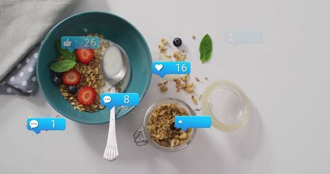 Healthy Breakfast Concept with Social Media Interaction Icons