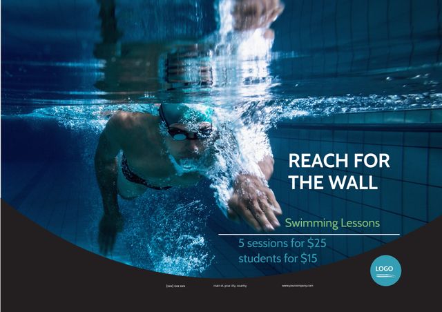 Underwater Shot of Determined Swimmer Reaching for Pool Wall - Download Free Stock Templates Pikwizard.com