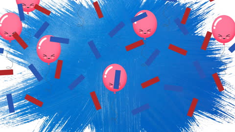 Pink Balloons and Confetti on Dynamic Blue Background