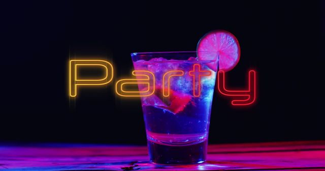 Vibrant Neon Party with Cocktail and Lime Slice - Download Free Stock Images Pikwizard.com