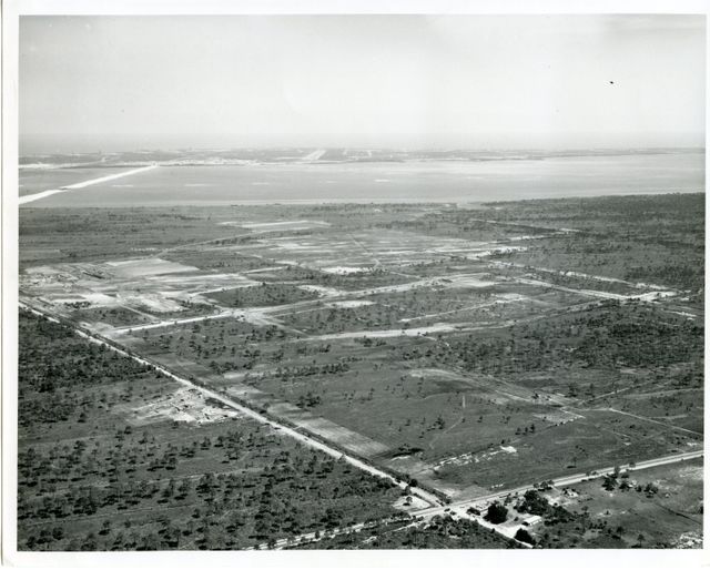 CAPE CANAVERAL, Fla. -- This aerial of view from 1963 shows the site of the Industrial Area for the Merritt Island Launch Annex, now the Kennedy Space Center in Florida. Located five miles south of Launch Complex 39, this is the site where facilities were built such as the Headquarters Building, Operations and Checkout Building as well as the Central Instrumentation Facility. Photo Credit: NASA.