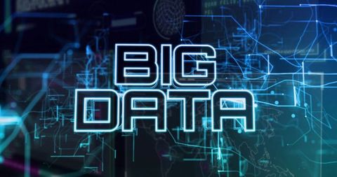 Neon big data hud showing futuristic digital network visualization and data streams