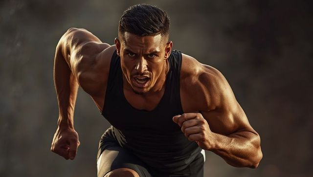 Powerful Male Athlete Sprinting with Intensity and Focus